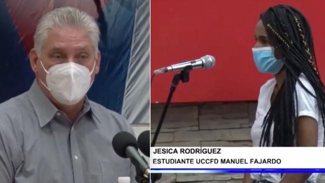 Miguel Díaz-Canel y la presunta cubana del barrio de San Isidro.